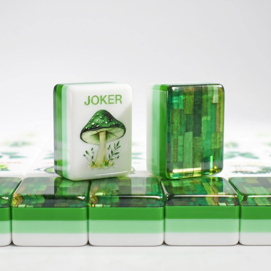 Mahjong Set Enchanted Forest | Emerald Green Botanical Tiles | Lucite Bamboo Bac