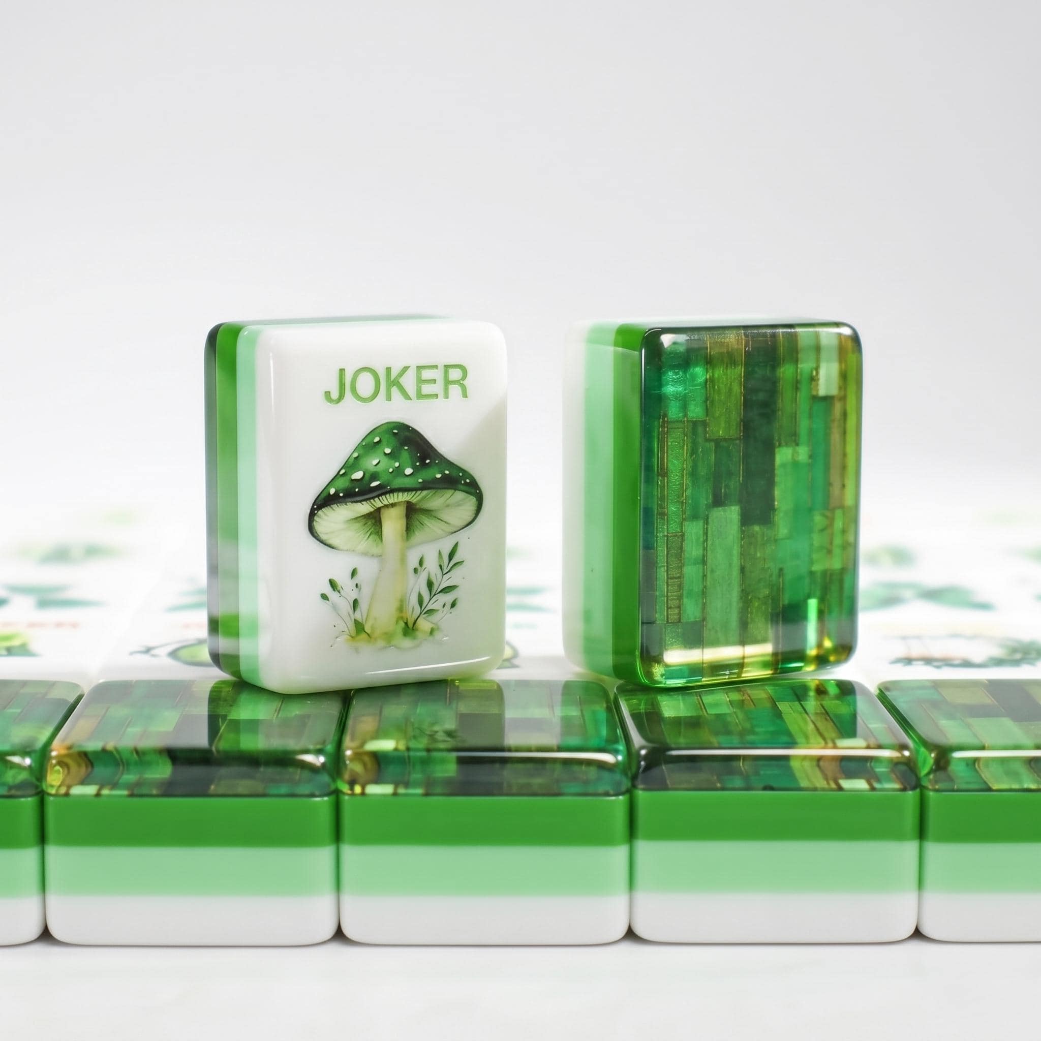 Mahjong Set Enchanted Forest | Emerald Green Botanical Tiles | Lucite Bamboo Bac