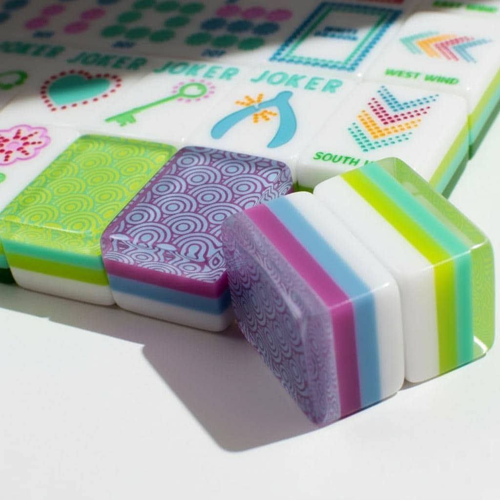 Mahjong Set | Colorful 4 Layer Tiles with Pink Purple Teal Design | American Mah