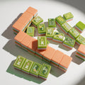 Mahjong Set Retro Botanical | Olive Green Art Deco Tiles | Peach Orange Back | C