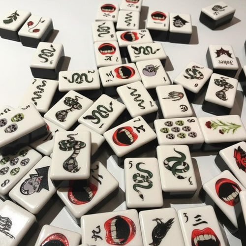 American Mahjong Set | Halloween Gothic Theme | Black & White Acrylic Tiles | Co