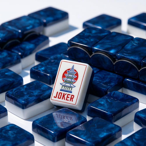 American Mahjong Set | Floral Pattern Tiles with Blue Marbled Pushers | Complete